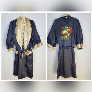 Vintage Kimono Reversible Robe One Size Oriental Dragon detail Satin gown